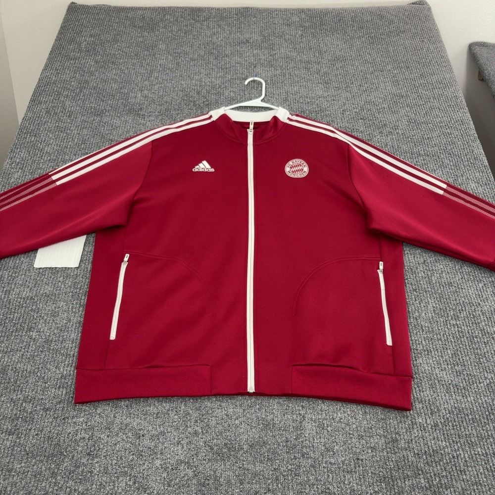 FC Bayern Munich Adidas Track Jacket Mens 2XL Red Cotton Blend Full Zip Sporty